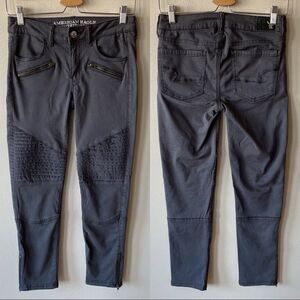 American Eagle Super Stretch Dark Gray Low-Rise Moto Crop Jeggings